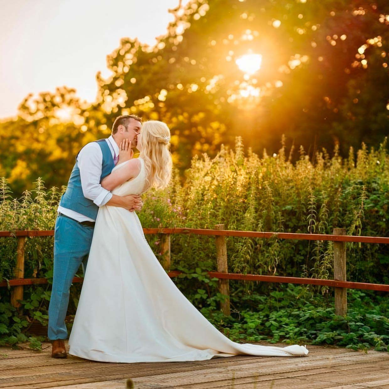 Beautiful golden hour wedding photograph taken by Damian Wills, a Bristol based wedding photographer